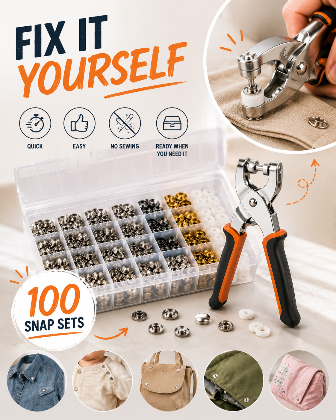 SnapFix™ — No-Sew Snap Fastener Kit