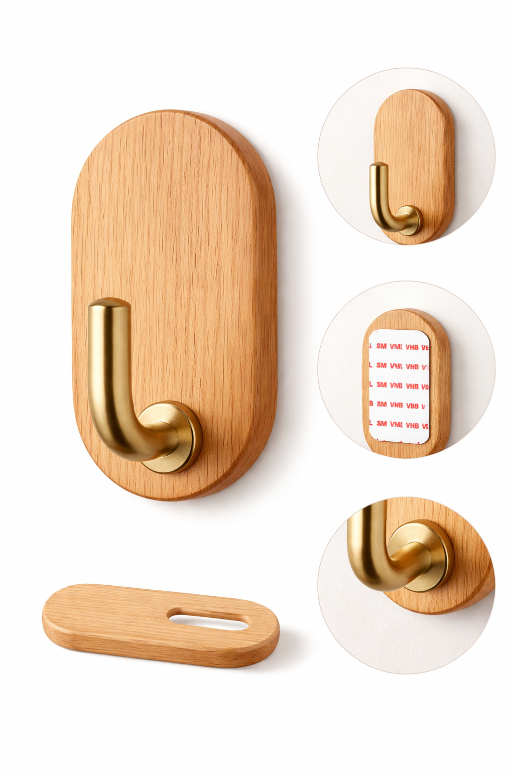 Self-Adhesive Wooden Wall Hook