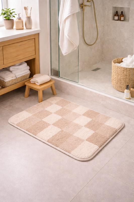 Soft Checkered Bath Mat