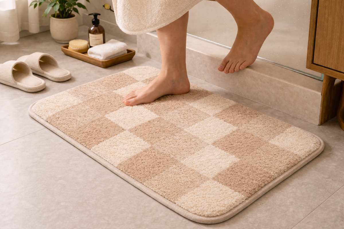 Soft Checkered Bath Mat