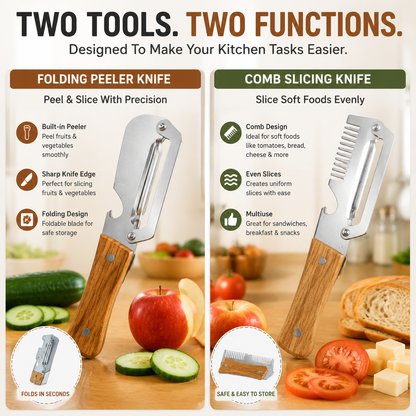 🔥LAST DAY 50% OFF -✨ 2-Piece Kitchen Knife Set – Premium Peeler Knife & Comb Slicing Knife with Wooden Handle